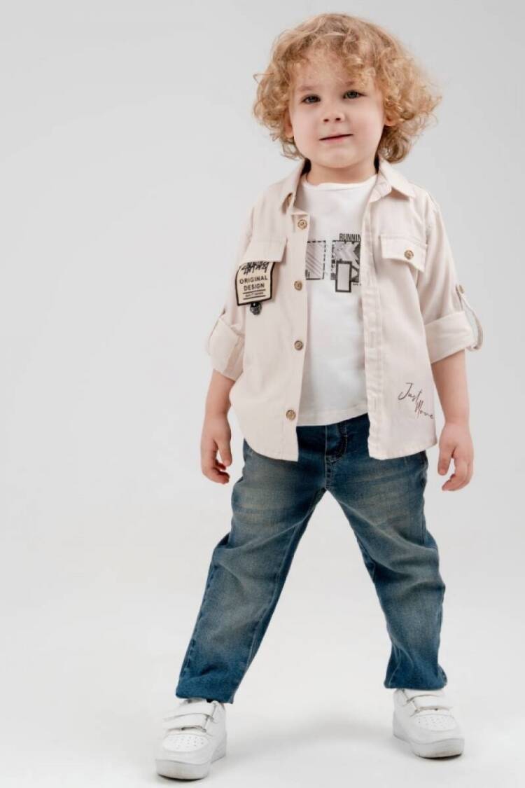 Boys' Sets - Toptan Erkek Çocuk 3' lü Gömlek T-shirt Pantolon Takım 1-4Y 2036-22726 - Brand: Cool Exclusive - Women & Kids, Baby Clothes Wholesale - Globality Store