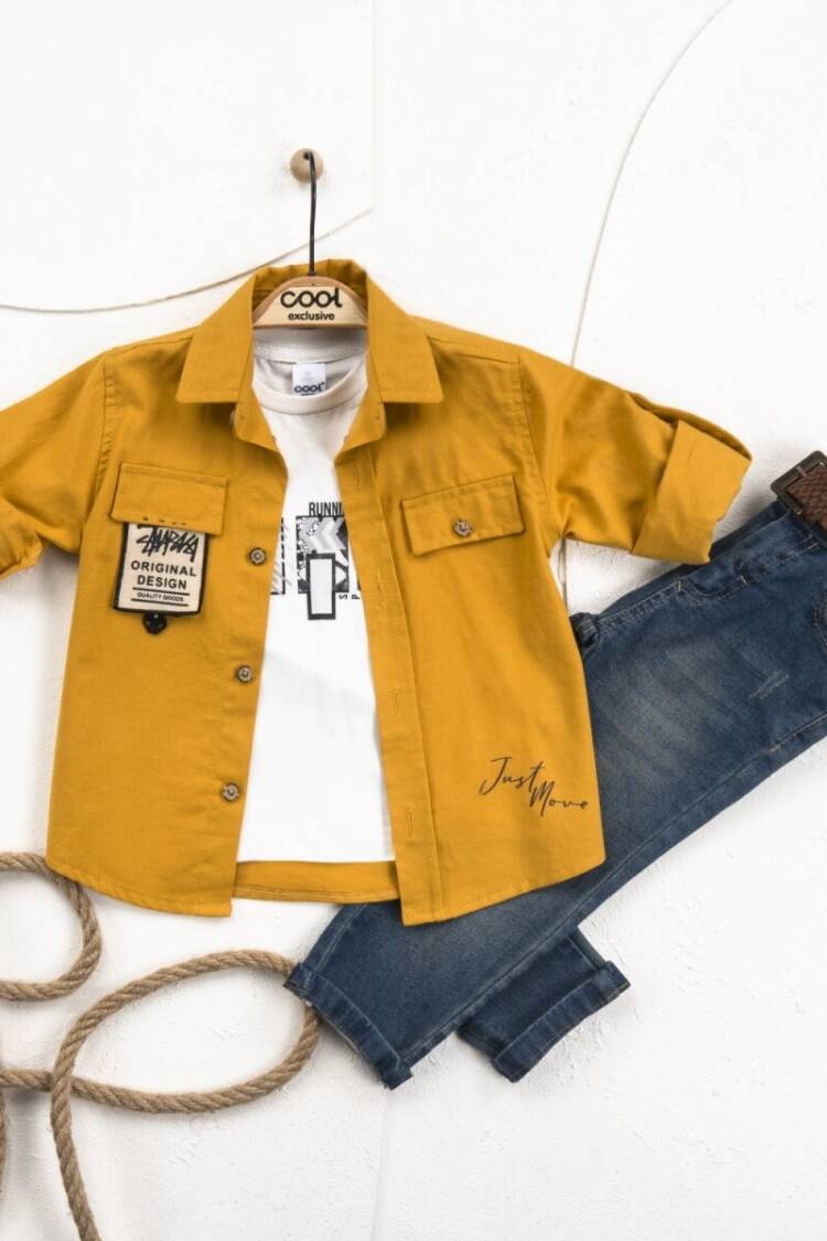 Boys' Sets - Toptan Erkek Çocuk 3' lü Gömlek T-shirt Pantolon Takım 1-4Y 2036-22726 - Brand: Cool Exclusive - Women & Kids, Baby Clothes Wholesale - Globality Store