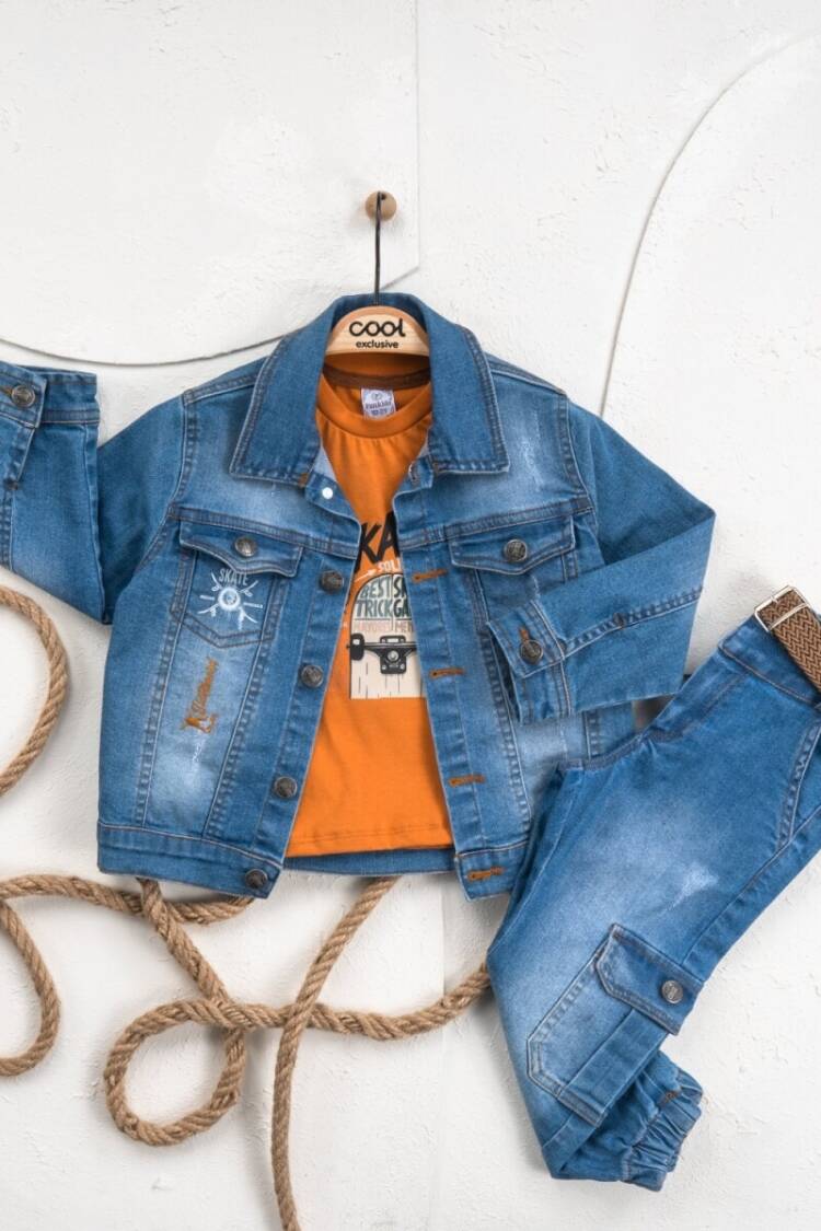 Boys' Sets - Toptan Erkek Çocuk 3' lü Kot Gömlek Pantolon T-shirt Takım 5-8Y 2036-22637 - Brand: Cool Exclusive - Women & Kids, Baby Clothes Wholesale - Globality Store