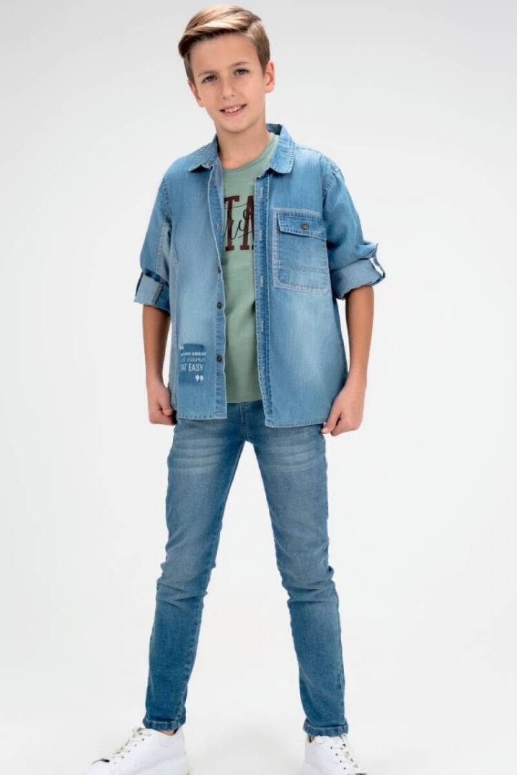 Boy's Shirt - Toptan Erkek Çocuk 3' lü Kot Gömlek Pantolon T-shirt Takım 9-12Y 2036-10100 - Brand: Cool Exclusive - Women & Kids, Baby Clothes Wholesale - Globality Store