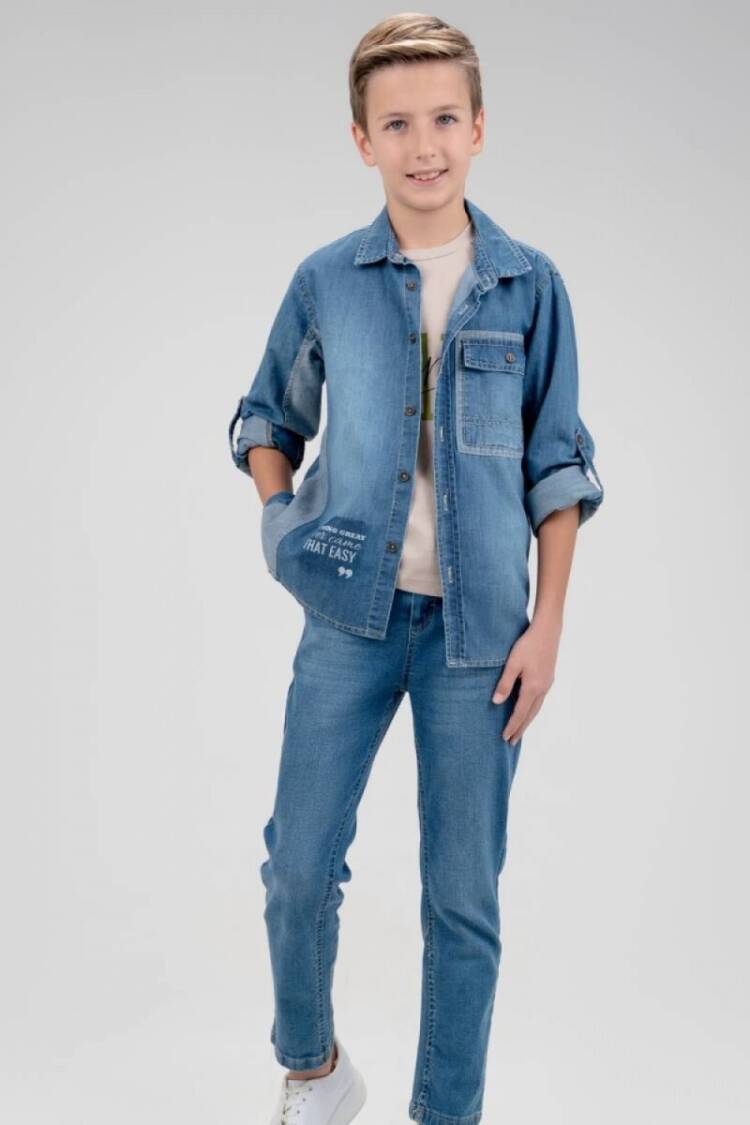 Boy's Shirt - Toptan Erkek Çocuk 3' lü Kot Gömlek Pantolon T-shirt Takım 9-12Y 2036-10100 - Brand: Cool Exclusive - Women & Kids, Baby Clothes Wholesale - Globality Store
