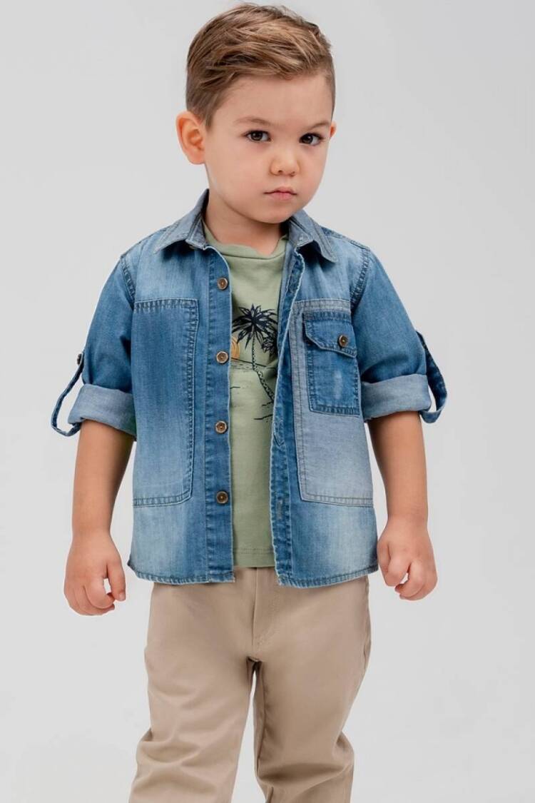 Boys' Sets - Toptan Erkek Çocuk 3' lü Kot Gömlek T-shirt Pantolon Takım 5-8Y 2036-22643 - Brand: Cool Exclusive - Women & Kids, Baby Clothes Wholesale - Globality Store