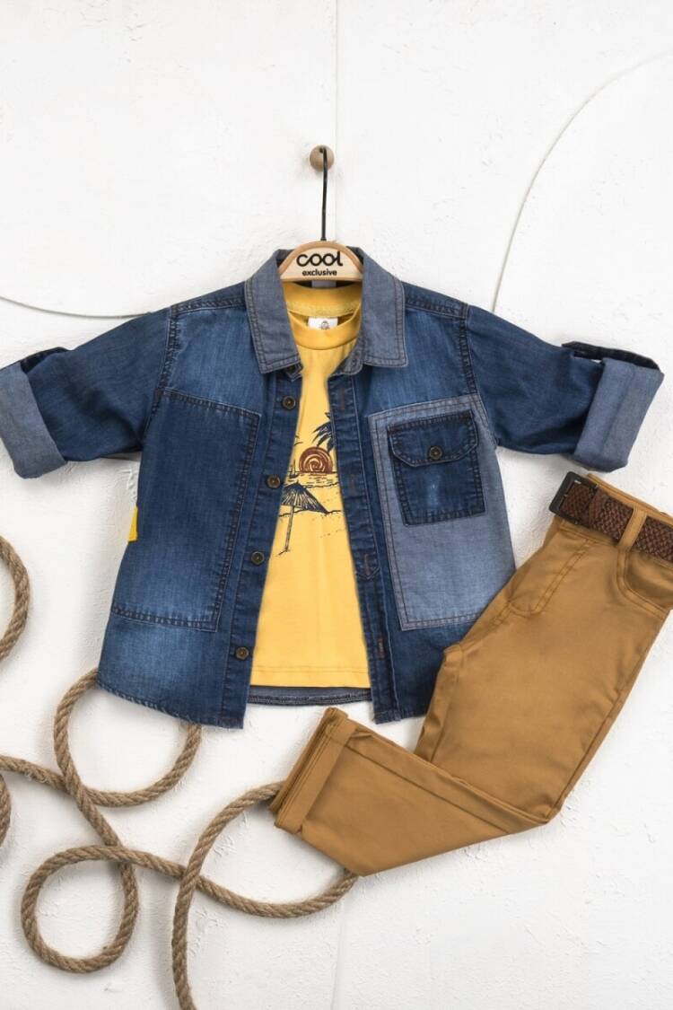 Boys' Sets - Toptan Erkek Çocuk 3' lü Kot Gömlek T-shirt Pantolon Takım 5-8Y 2036-22643 - Brand: Cool Exclusive - Women & Kids, Baby Clothes Wholesale - Globality Store