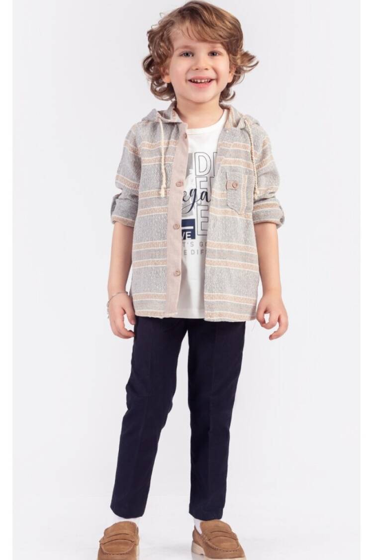 Boys' Sets - Toptan Erkek Çocuk 3'lü Gömlek Tişört ve Pantolon Takım 5-8Y 1015-9833 - Brand: Lemon - Women & Kids, Baby Clothes Wholesale - Globality Store