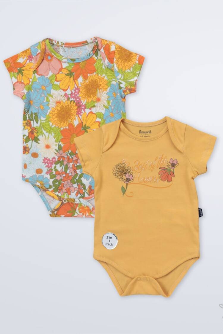 Baby Rompers and Overalls - Toptan Kız Bebek 2'li Body 3-18M 1003-18199 - Brand: Miniworld - Women & Kids, Baby Clothes Wholesale - Globality Store