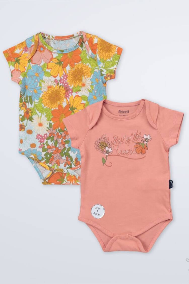 Baby Rompers and Overalls - Toptan Kız Bebek 2'li Body 3-18M 1003-18199 - Brand: Miniworld - Women & Kids, Baby Clothes Wholesale - Globality Store