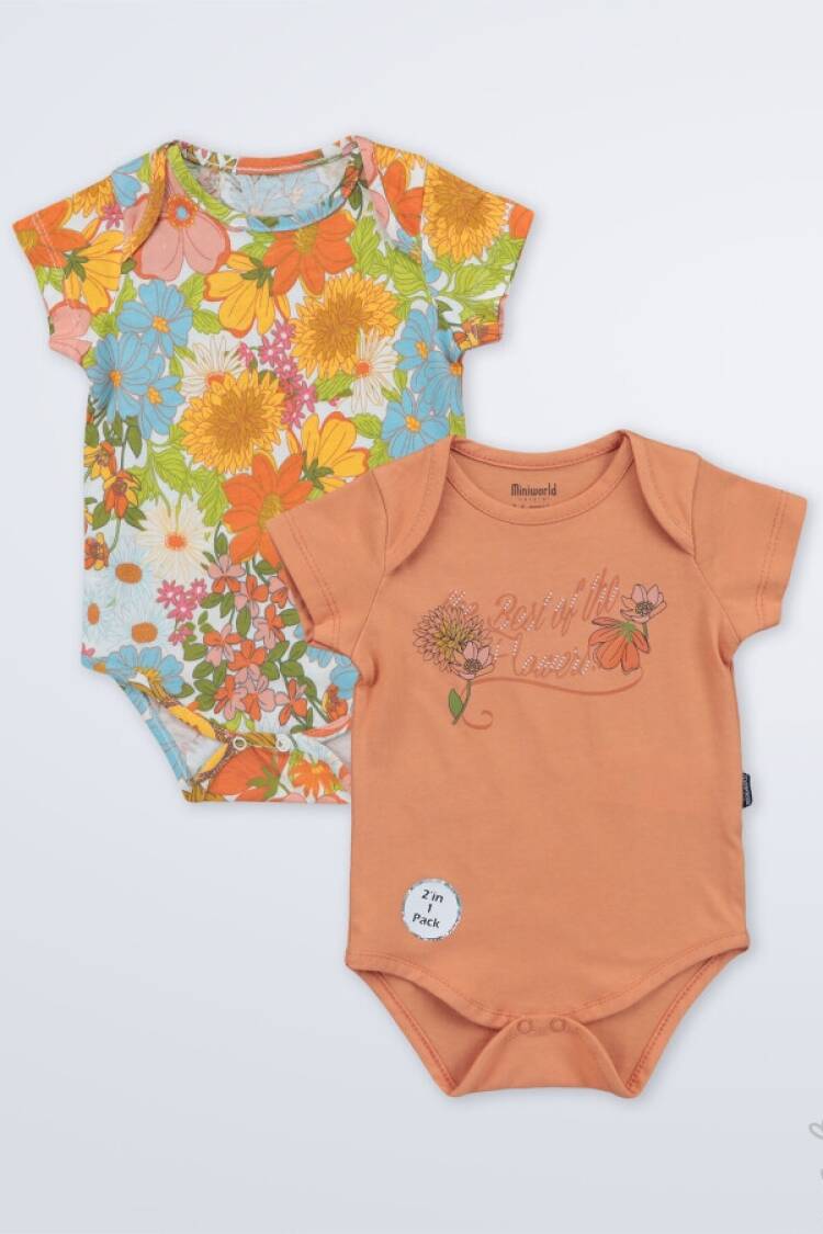Baby Rompers and Overalls - Toptan Kız Bebek 2'li Body 3-18M 1003-18199 - Brand: Miniworld - Women & Kids, Baby Clothes Wholesale - Globality Store