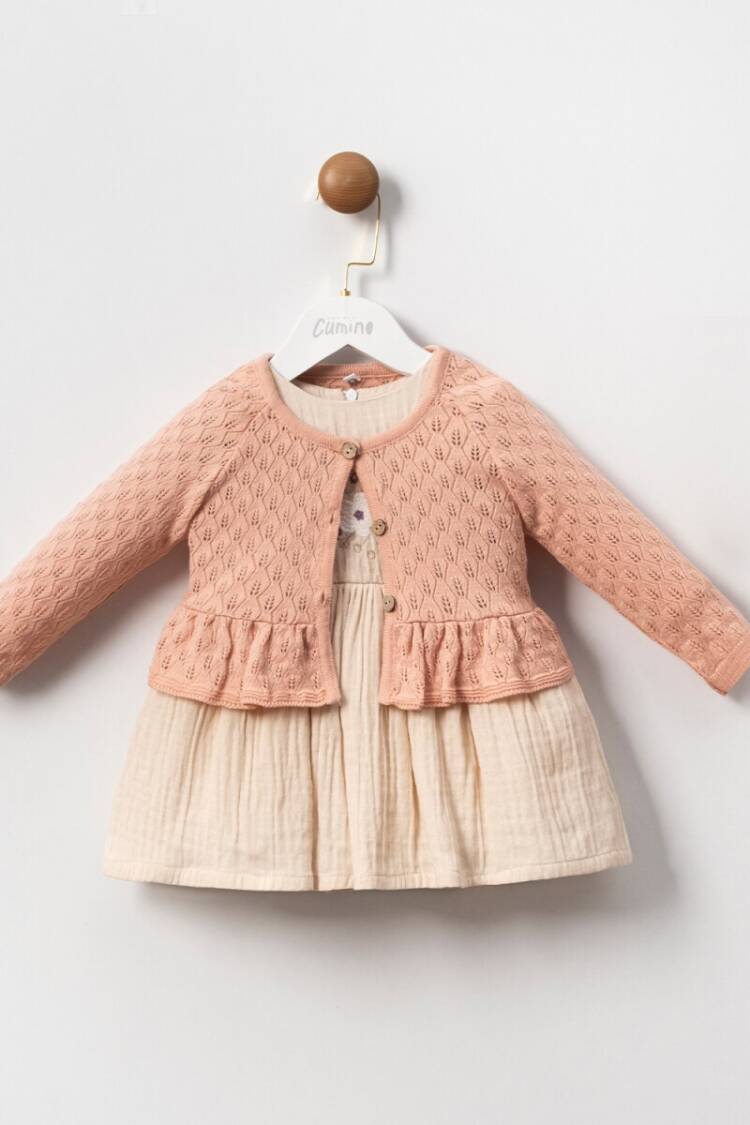 Baby Sets - Toptan Kız Bebek 2'li Ceket ve Elbise Takımı 9-24M 1014-CMN3491 - Brand: Cumino - Women & Kids, Baby Clothes Wholesale - Globality Store