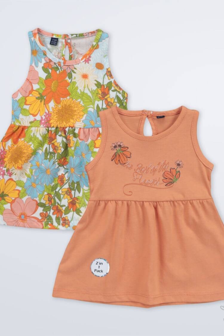 Baby Dress - Toptan Kız Bebek 2'li Elbise 3-18M 1003-18200 - Brand: Miniworld - Women & Kids, Baby Clothes Wholesale - Globality Store