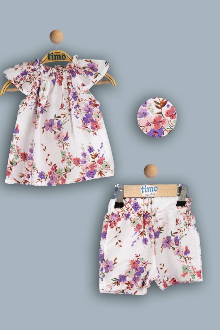 Baby Sets - Toptan Kız Bebek 2'li Elbise be Şort Takımı 6-24M 1018-TK4DT082241891 - Brand: Timo - Women & Kids, Baby Clothes Wholesale - Globality Store