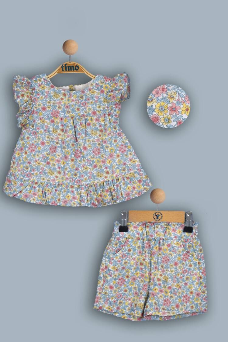 Baby Sets - Toptan Kız Bebek 2'li Elbise ve Şort Takımı 6-24M 1018-TK4DT202241971 - Brand: Timo - Women & Kids, Baby Clothes Wholesale - Globality Store