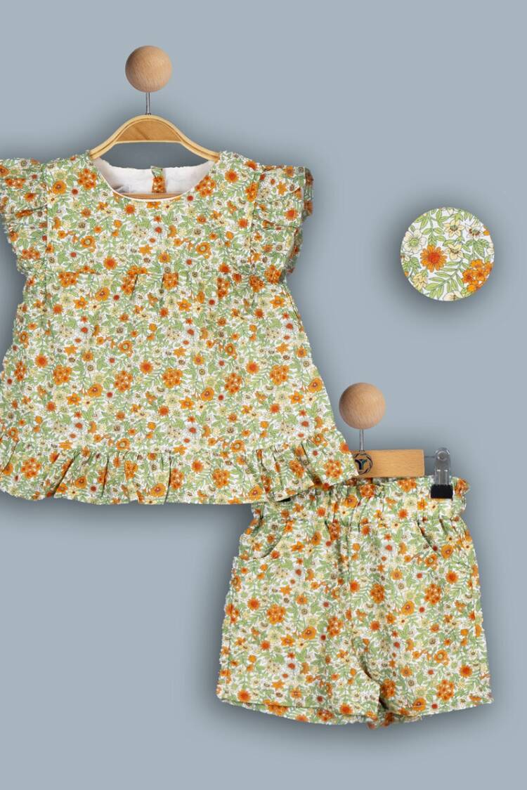 Baby Sets - Toptan Kız Bebek 2'li Elbise ve Şort Takımı 6-24M 1018-TK4DT202241971 - Brand: Timo - Women & Kids, Baby Clothes Wholesale - Globality Store