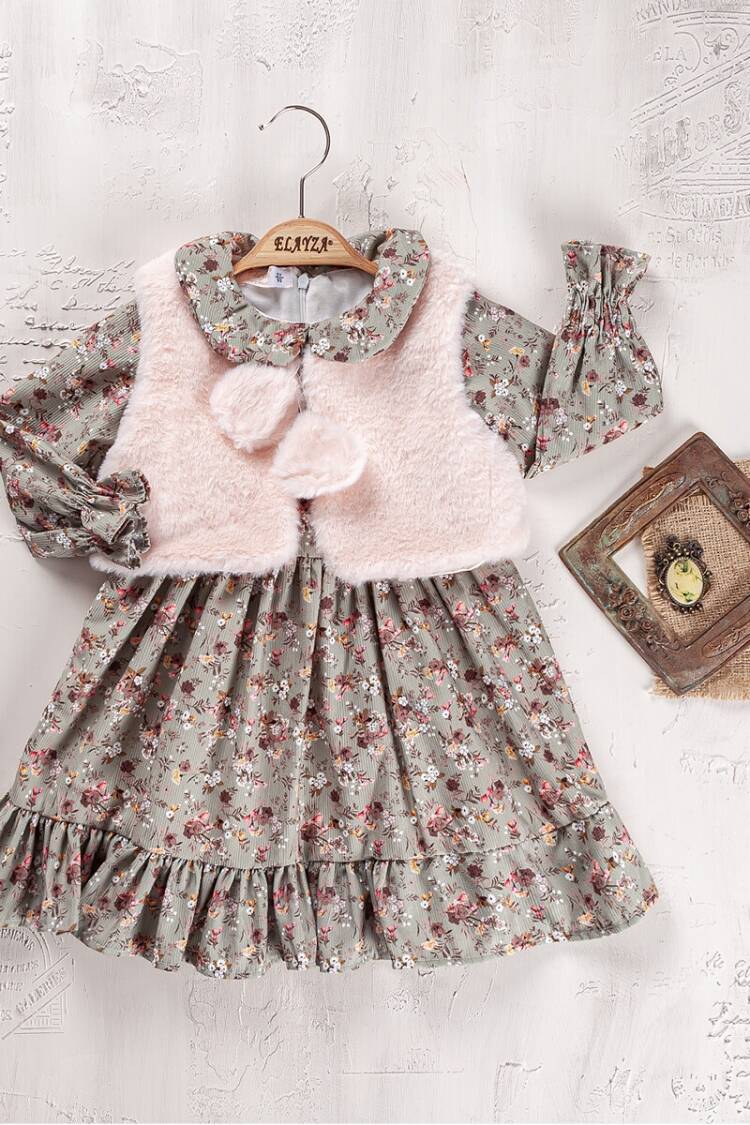 Baby Sets - Toptan Kız Bebek 2'li Elbise ve Yelek Takım 9-24M 2023-2286 - Brand: Elayza - Women & Kids, Baby Clothes Wholesale - Globality Store