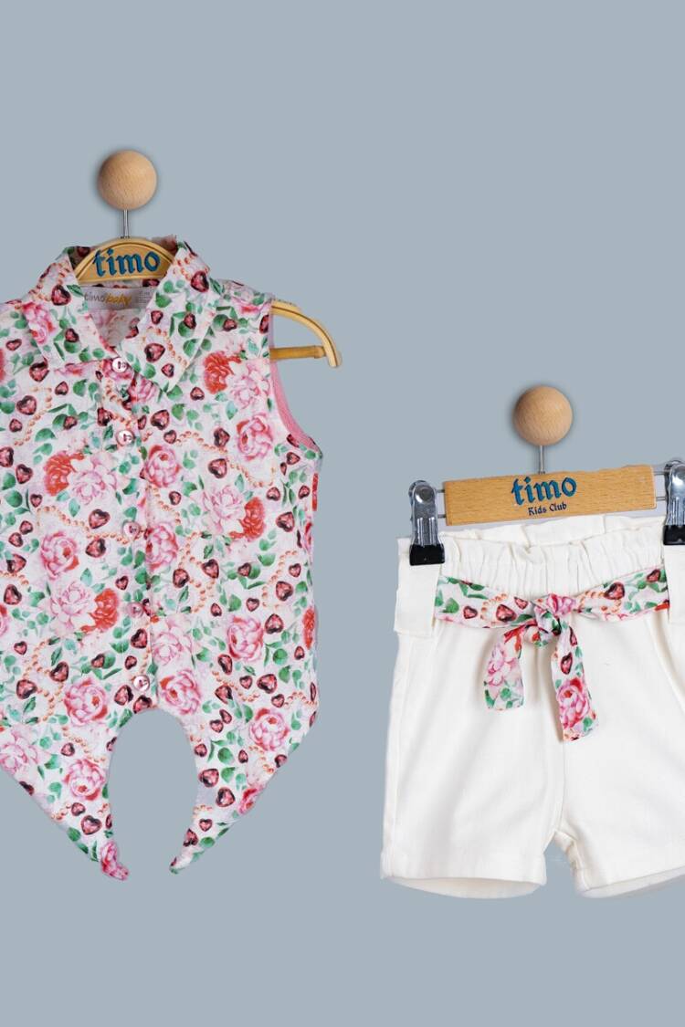 Baby Sets - Toptan Kız Bebek 2'li GÖmlek ve Şort Takımı 6-24M 1018-TK4DT012243411 - Brand: Timo - Women & Kids, Baby Clothes Wholesale - Globality Store