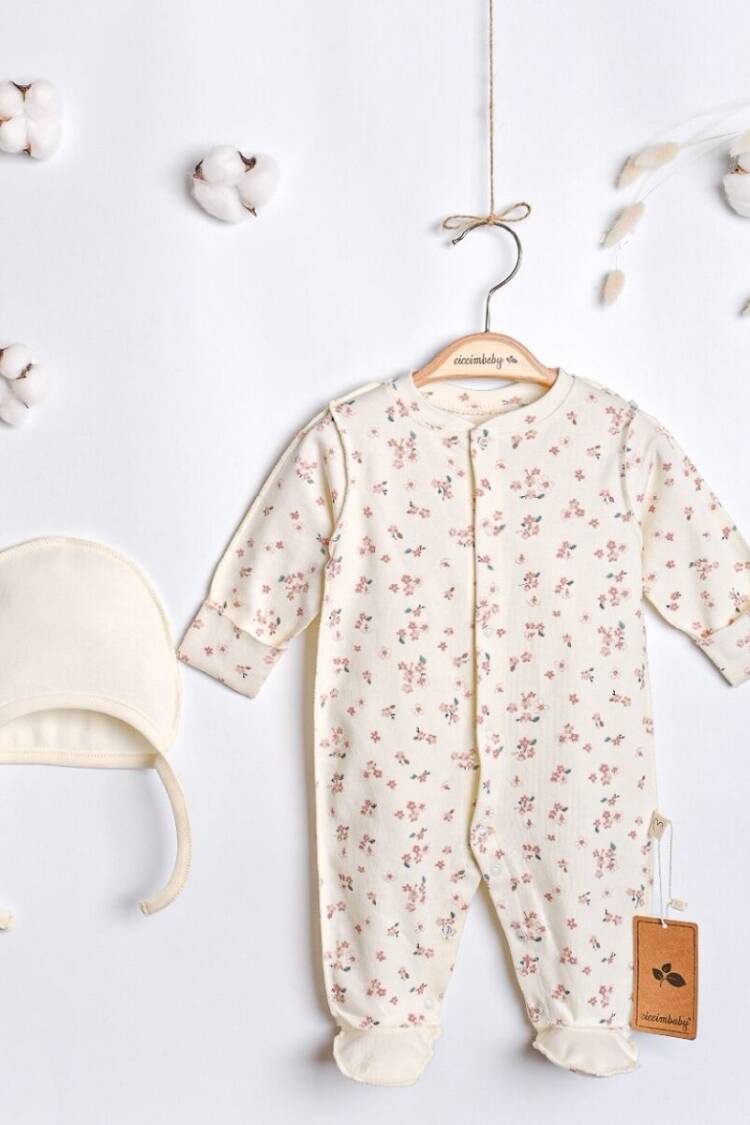 Newborn - Toptan Kız Bebek 2'li Tulum ve Şapka 0-3M 1043-4911 - Brand: Ciccimbaby - Women & Kids, Baby Clothes Wholesale - Globality Store