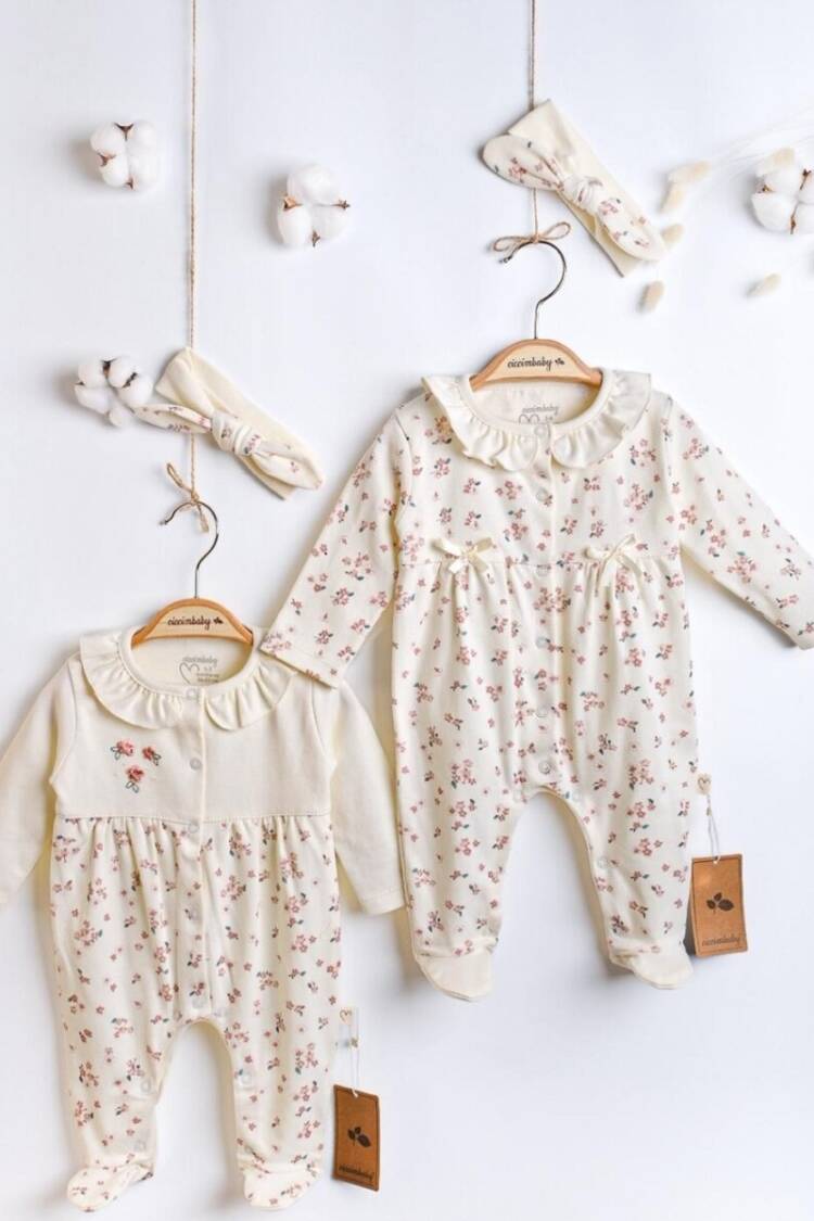 Baby Rompers and Overalls - Toptan Kız Bebek 2'li Yenidoğan Tulum Takım 0-3M 1043-4908 - Brand: Ciccimbaby - Women & Kids, Baby Clothes Wholesale - Globality Store