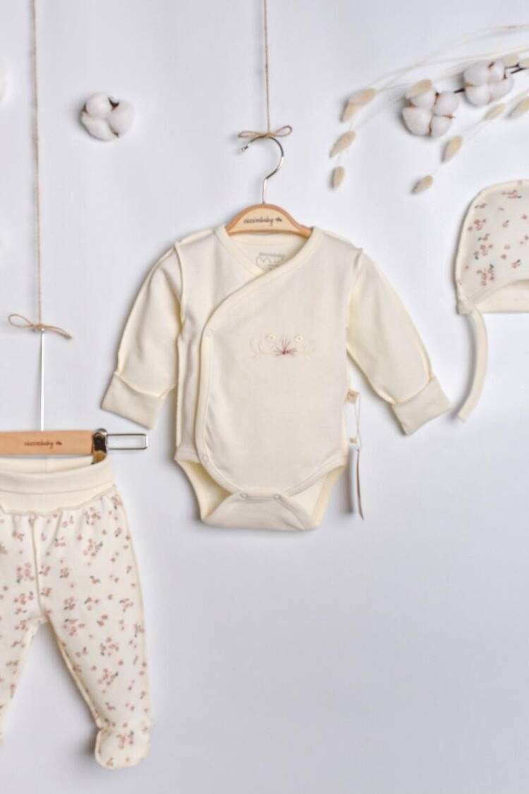 Newborn - Toptan Kız Bebek 3'lü Zıbın Takım 0-3M 1043-4912 - Brand: Ciccimbaby - Women & Kids, Baby Clothes Wholesale - Globality Store