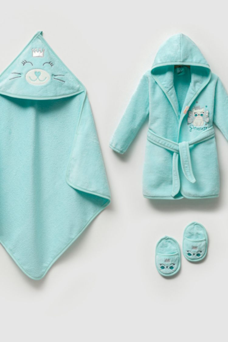 Towel and Bathrobe - Toptan Kız Bebek 4'lü Banyo Seti 0-36M 1072-703K - Brand: Ramel Kids - Women & Kids, Baby Clothes Wholesale - Globality Store