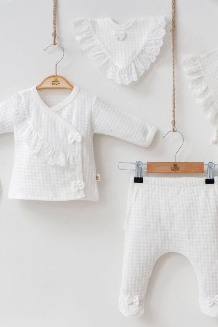 Newborn - Toptan Kız Bebek 5'li Yenidoğan Body Pantolon Önlük Şapka ve Eldiven Takım 0-3M 2014-7031 - Brand: Minizeyn - Women & Kids, Baby Clothes Wholesale - Globality Store