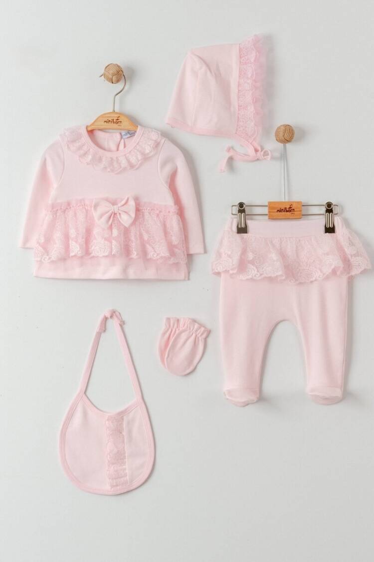 Newborn - Toptan Kız Bebek 5'li Yenidoğan Takım 0-6M 2019-5168 - Brand: Miniborn - Women & Kids, Baby Clothes Wholesale - Globality Store