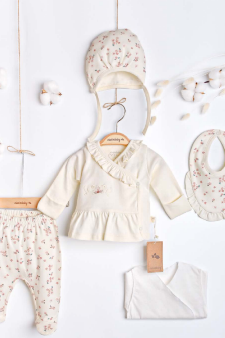 Newborn - Toptan Kız Bebek 5'li Zıbın Takım 0-3M 1043-4906 - Brand: Ciccimbaby - Women & Kids, Baby Clothes Wholesale - Globality Store