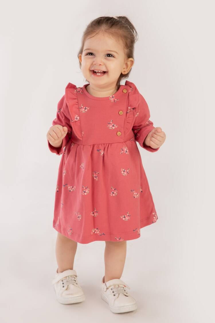 Baby Dress - Toptan Kız Bebek Çiçek Desenli Elbise 6-18M 1099-01019 - Brand: Tuffy - Women & Kids, Baby Clothes Wholesale - Globality Store