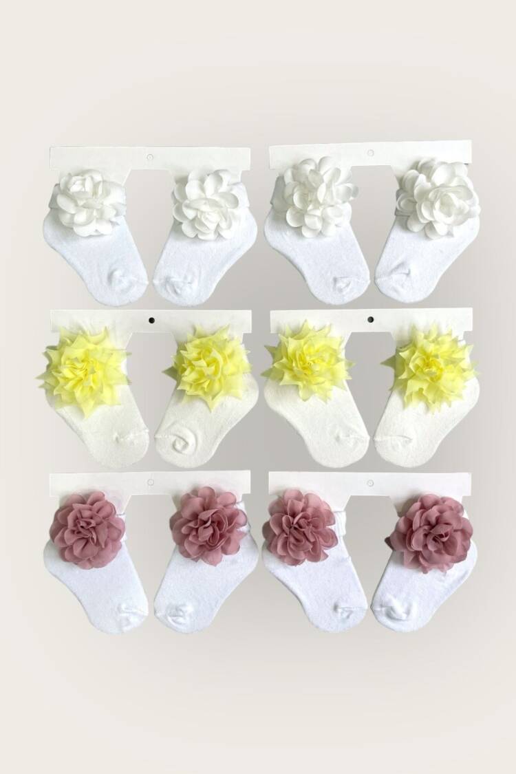 Underwear - Socks - Pajamas - Toptan Kız Bebek Çiçekli Çorap 0-6M 2047-1103 - Brand: Algiy Mini - Women & Kids, Baby Clothes Wholesale - Globality Store