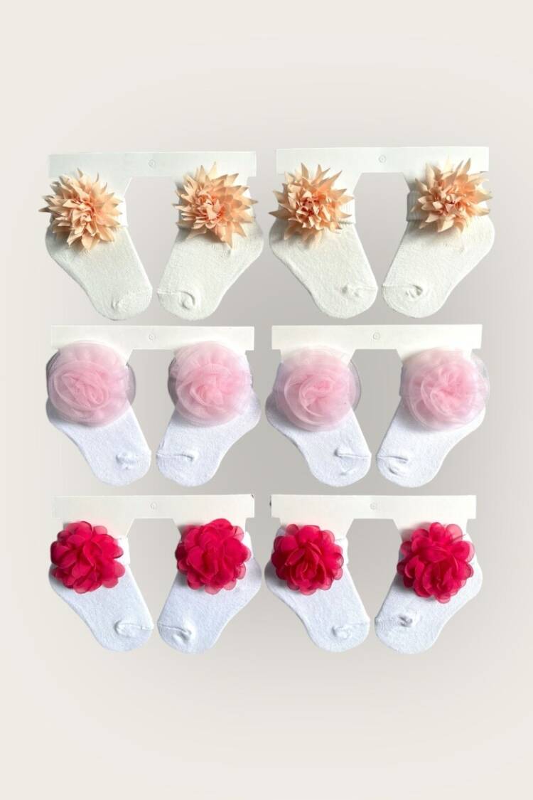 Underwear - Socks - Pajamas - Toptan Kız Bebek Çiçekli Çorap 0-6M 2047-1105 - Brand: Algiy Mini - Women & Kids, Baby Clothes Wholesale - Globality Store