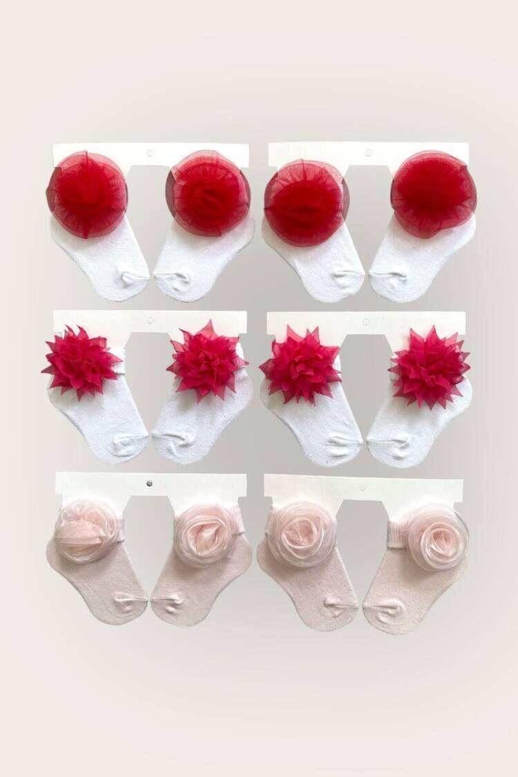 Underwear - Socks - Pajamas - Toptan Kız Bebek Çiçekli Çorap 0-6M 2047-1106 - Brand: Algiy Mini - Women & Kids, Baby Clothes Wholesale - Globality Store
