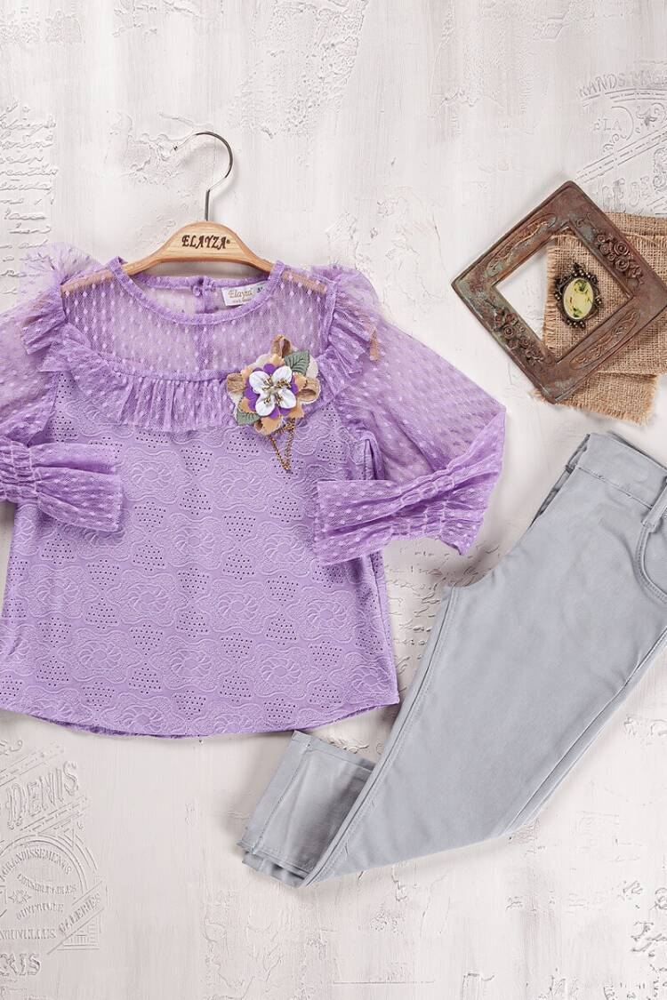 Girls' Suits - Toptan Kız Çocuk 2'li Bluz ve Pantolon Takım 5-8Y 2023-2270 - Brand: Elayza - Women & Kids, Baby Clothes Wholesale - Globality Store