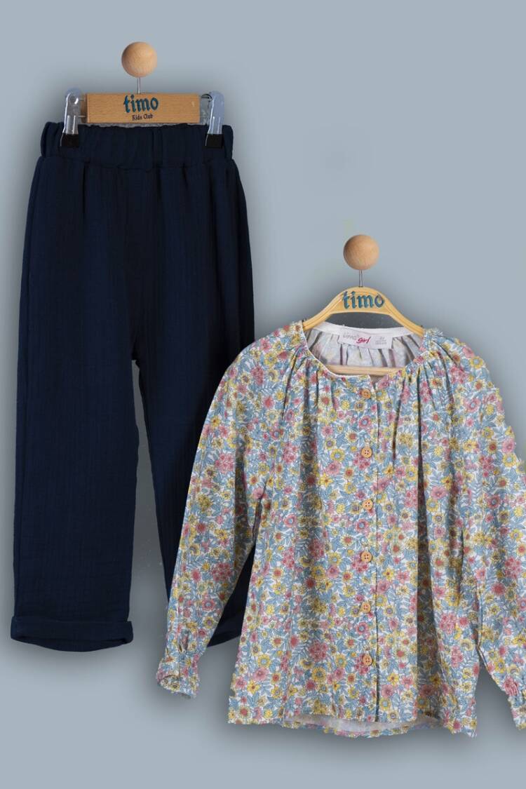 Girls' Suits - Toptan Kız Çocuk 2'li Bluz ve Pantolon Takım 6-9Y 1018-TK4DT042241733 - Brand: Timo - Women & Kids, Baby Clothes Wholesale - Globality Store