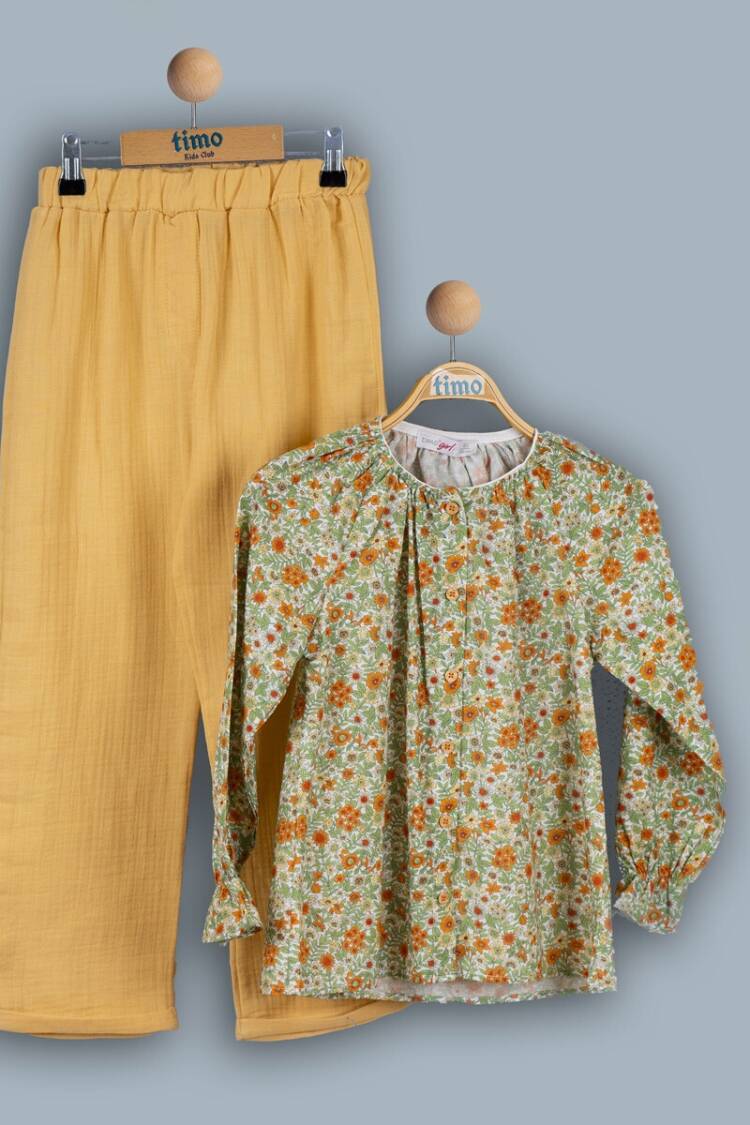 Girls' Suits - Toptan Kız Çocuk 2'li Bluz ve Pantolon Takım 6-9Y 1018-TK4DT042241733 - Brand: Timo - Women & Kids, Baby Clothes Wholesale - Globality Store