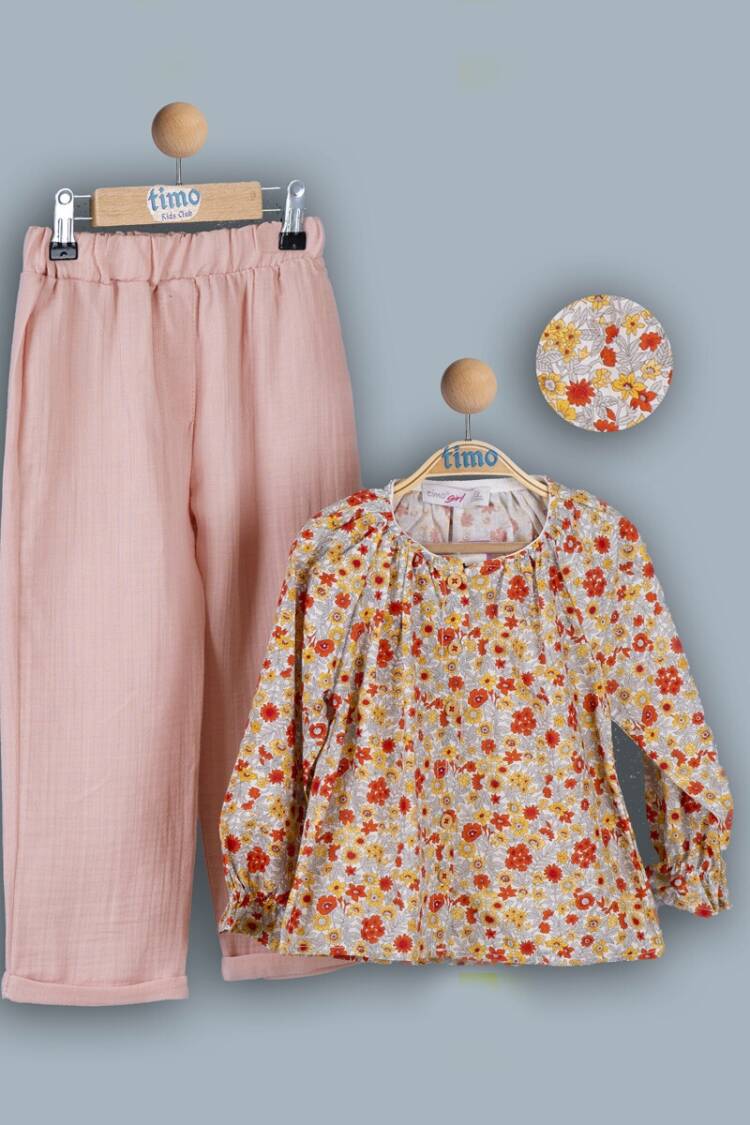 Girls' Suits - Toptan Kız Çocuk 2'li Bluz ve Pantolon Takım 6-9Y 1018-TK4DT042241733 - Brand: Timo - Women & Kids, Baby Clothes Wholesale - Globality Store