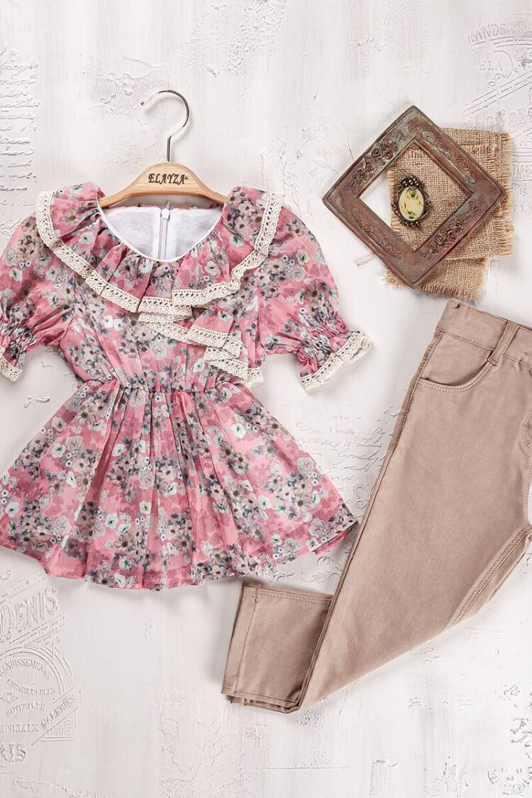 Girls' Suits - Toptan Kız Çocuk 2'li Elbise ve Pantolon Takımı 9-12Y 2023-2245 - Brand: Elayza - Women & Kids, Baby Clothes Wholesale - Globality Store