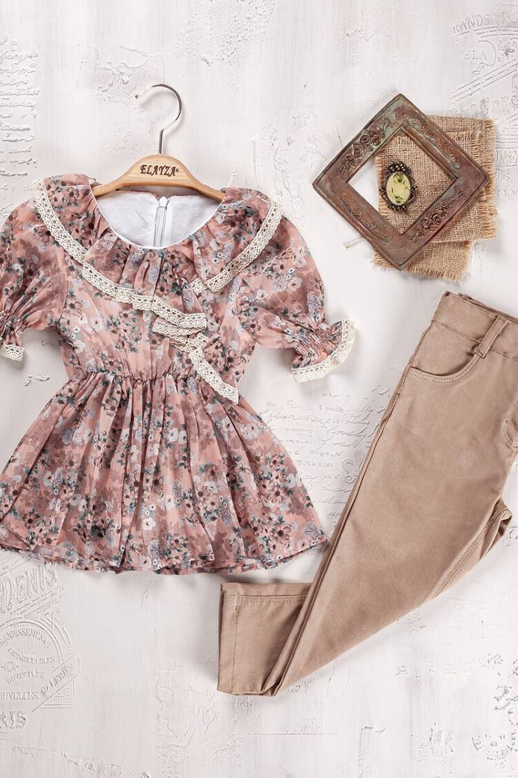 Girls' Suits - Toptan Kız Çocuk 2'li Elbise ve Pantolon Takımı 9-12Y 2023-2245 - Brand: Elayza - Women & Kids, Baby Clothes Wholesale - Globality Store