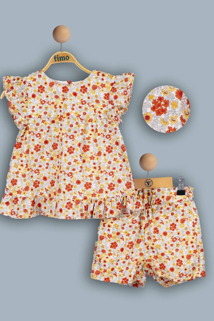 Girls' Suits - Toptan Kız Çocuk 2'li Elbise ve Şort Takımı 2-5Y 1018-TK4DT202241972 - Brand: Timo - Women & Kids, Baby Clothes Wholesale - Globality Store