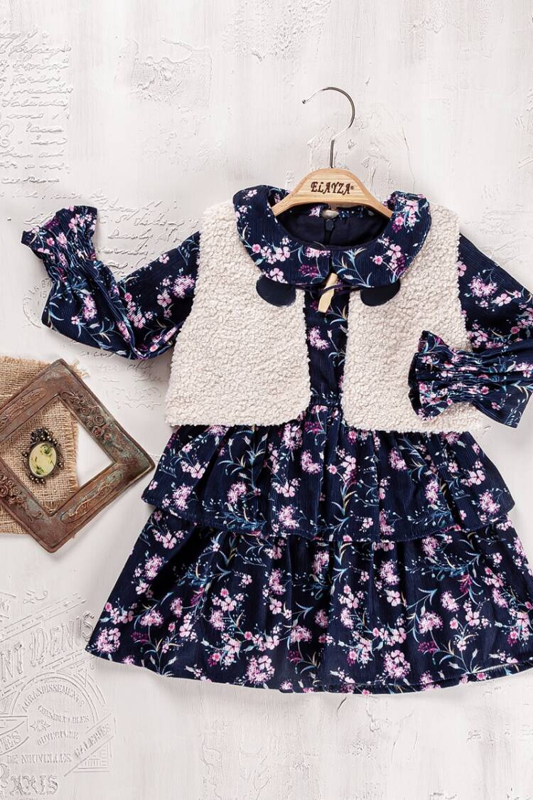 Girls' Suits - Toptan Kız Çocuk 2'li Elbise ve Yelek Takım 2-5 Yaş 2023-2280 - Brand: Elayza - Women & Kids, Baby Clothes Wholesale - Globality Store