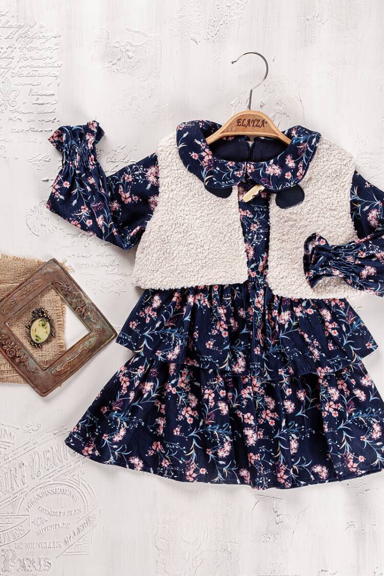 Girls' Suits - Toptan Kız Çocuk 2'li Elbise ve Yelek Takım 2-5 Yaş 2023-2280 - Brand: Elayza - Women & Kids, Baby Clothes Wholesale - Globality Store