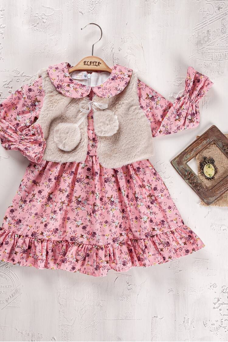 Girls' Suits - Toptan Kız Çocuk 2'li Elbise ve Yelek Takım 2-5Y 2023-2285 - Brand: Elayza - Women & Kids, Baby Clothes Wholesale - Globality Store