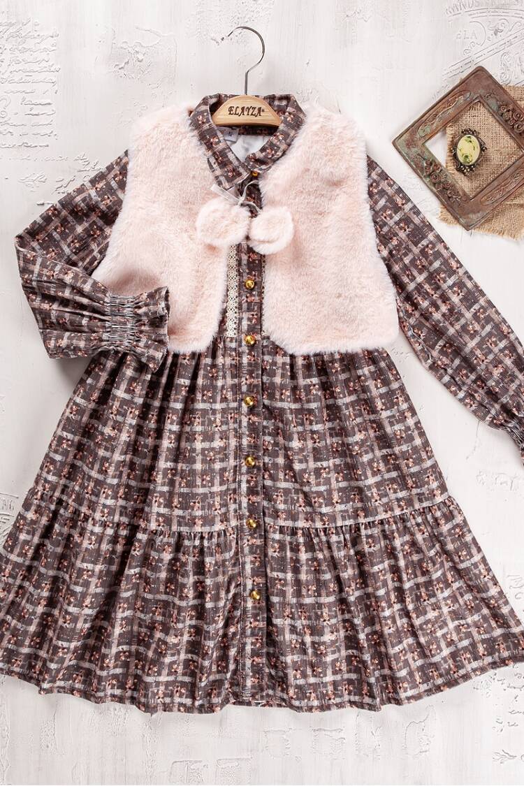Girls' Suits - Toptan Kız Çocuk 2'li Elbise ve Yelek Takım 6-9Y 2023-2287 - Brand: Elayza - Women & Kids, Baby Clothes Wholesale - Globality Store