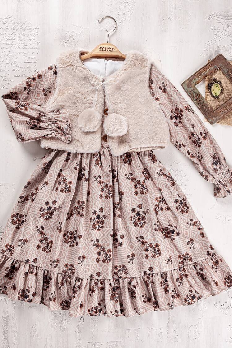 Girls' Suits - Toptan Kız Çocuk 2'li Elbise ve Yelek Takım 6-9Y 2023-2288 - Brand: Elayza - Women & Kids, Baby Clothes Wholesale - Globality Store