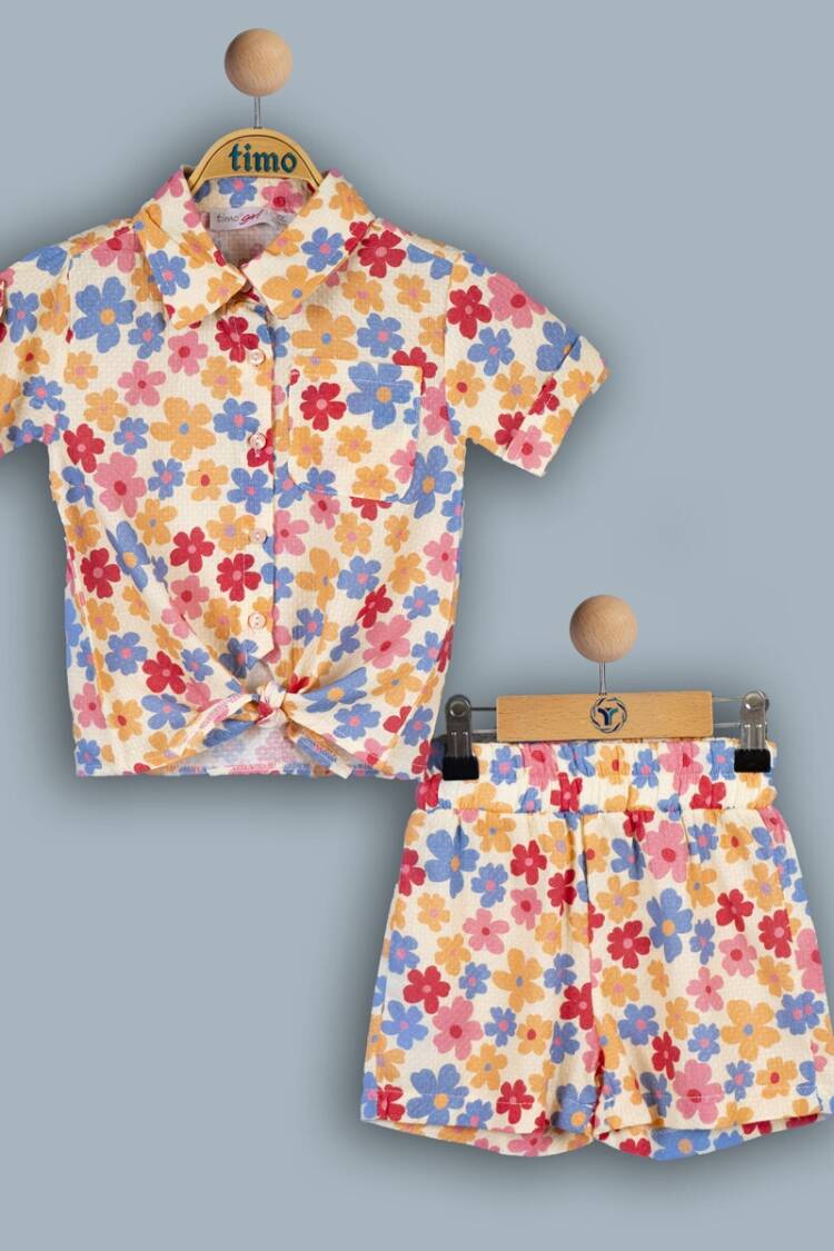 Girls' Suits - Toptan Kız Çocuk 2'li Gömlek ve Şortlu Takım 6-9Y 1018-TK4DT042243003 - Brand: Timo - Women & Kids, Baby Clothes Wholesale - Globality Store