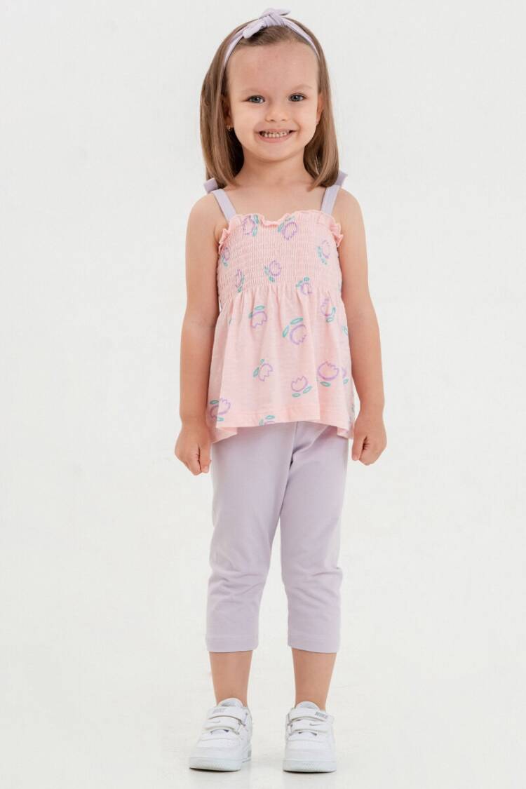 Girls' Suits - Toptan Kız Çocuk 2'li Taçlı Askılı Bluz ve Tayt Takım 2-5Y 1099-1254 - Brand: Tuffy - Women & Kids, Baby Clothes Wholesale - Globality Store