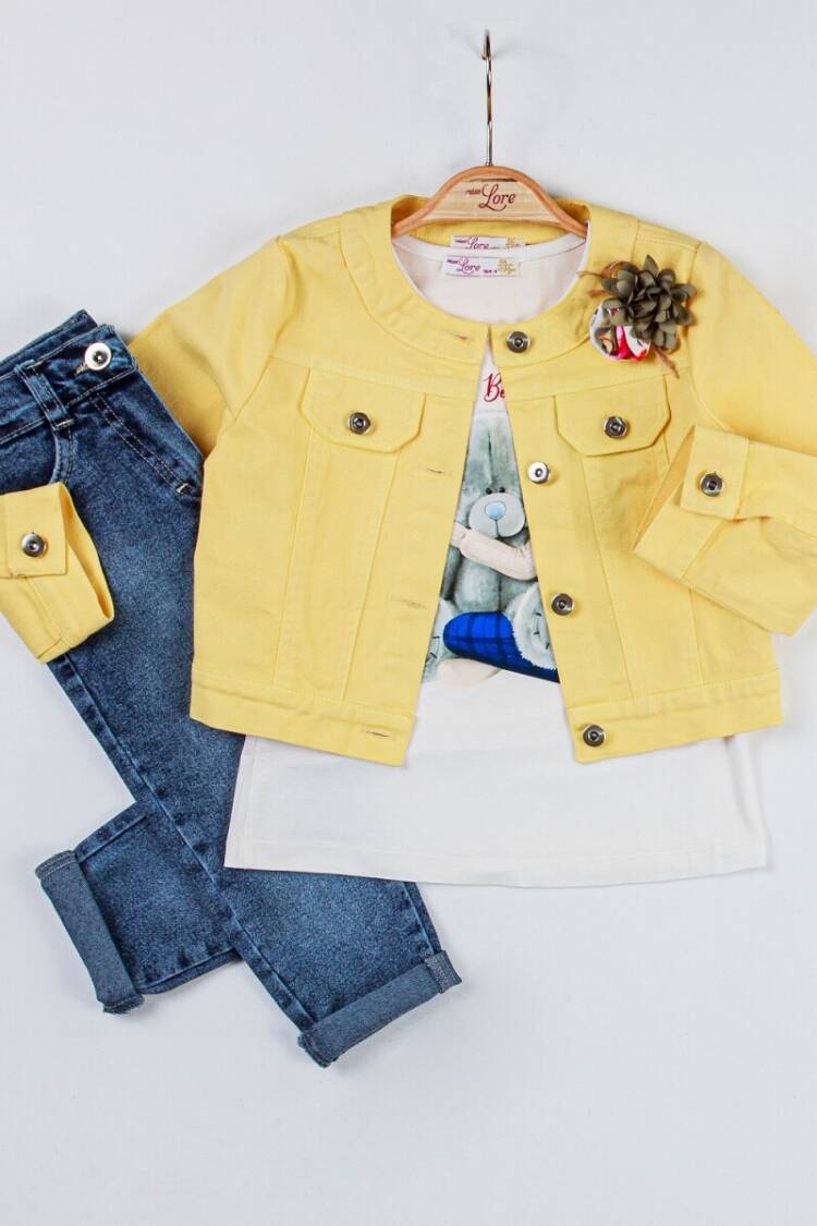Girls' Suits - Toptan Kız Çocuk 3'lü Ceket, Tişört ve Kot Pantolon Takım 2-6Y 1055-5303 - Brand: Miss Lore - Women & Kids, Baby Clothes Wholesale - Globality Store