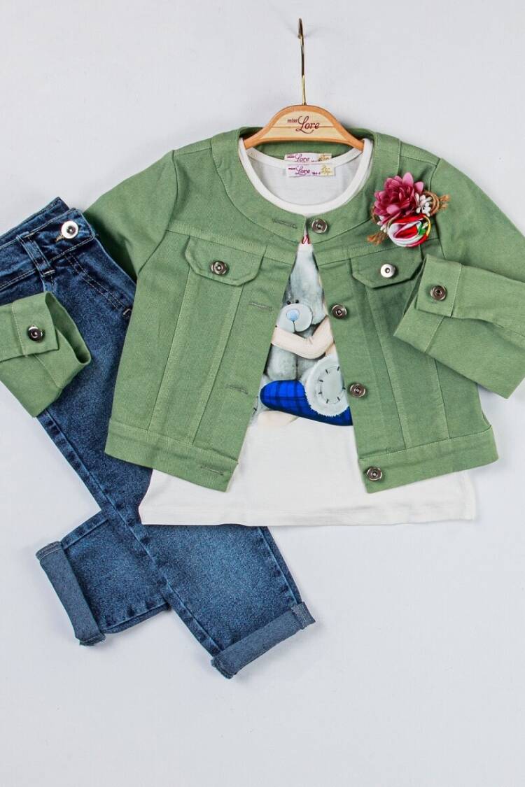 Girls' Suits - Toptan Kız Çocuk 3'lü Ceket, Tişört ve Kot Pantolon Takım 2-6Y 1055-5303 - Brand: Miss Lore - Women & Kids, Baby Clothes Wholesale - Globality Store