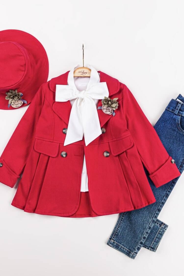 Girls' Suits - Toptan Kız Çocuk 3'lü Ceket, Tişört ve Kot Pantolon Takım 2-6Y 1055-5607 - Brand: Miss Lore - Women & Kids, Baby Clothes Wholesale - Globality Store