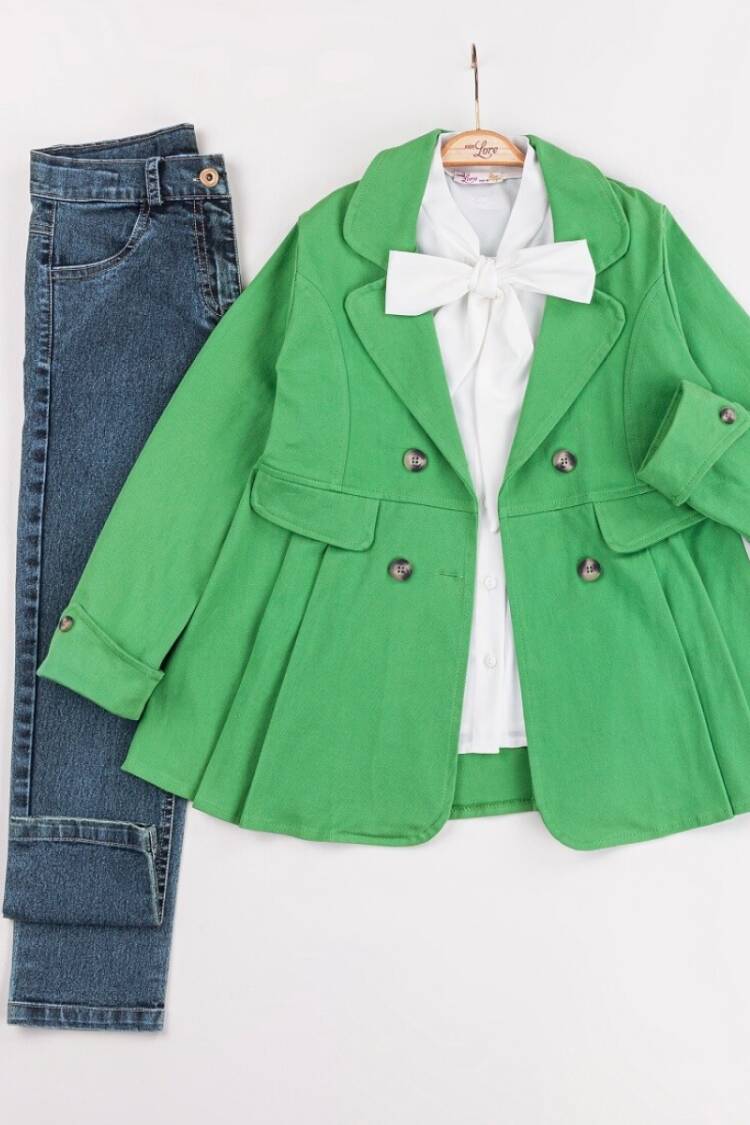 Girls' Suits - Toptan Kız Çocuk 3'lü Ceket, Tişört ve Pantolon Takım 6-10Y 1055-5615 - Brand: Miss Lore - Women & Kids, Baby Clothes Wholesale - Globality Store