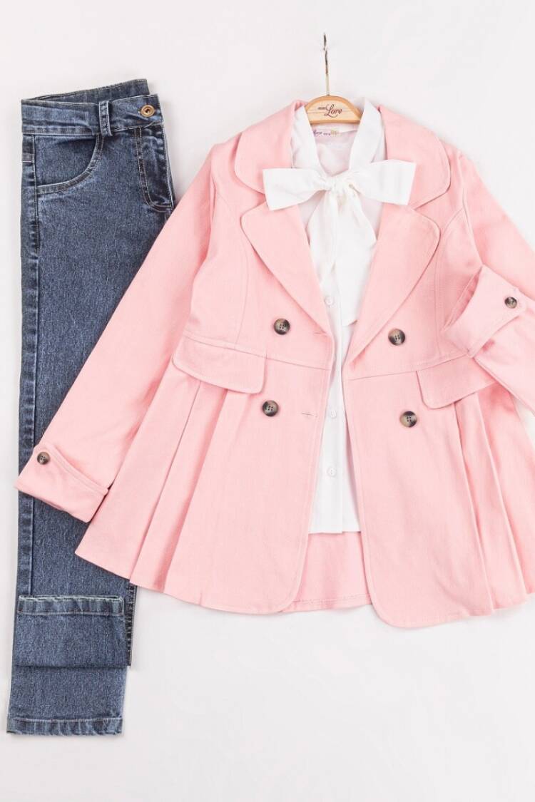 Girls' Suits - Toptan Kız Çocuk 3'lü Ceket, Tişört ve Pantolon Takım 6-10Y 1055-5615 - Brand: Miss Lore - Women & Kids, Baby Clothes Wholesale - Globality Store