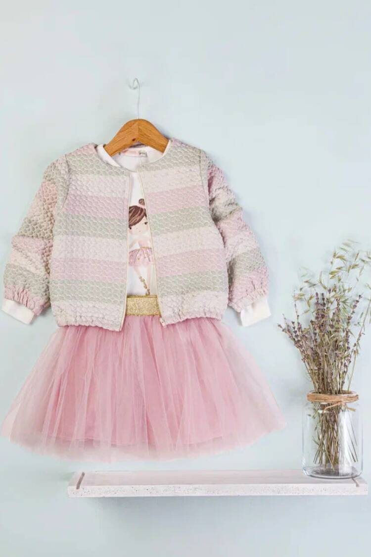 Girls' Suits - Toptan Kız Çocuk 3'lü Çicek Desenli Body Ceket ve Tüllü Etek Takım 1-4Y 1002-4582 - Brand: Babyrose - Women & Kids, Baby Clothes Wholesale - Globality Store