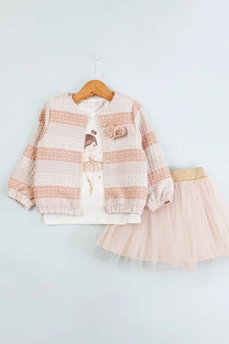 Girls' Suits - Toptan Kız Çocuk 3'lü Çicek Desenli Body Ceket ve Tüllü Etek Takım 1-4Y 1002-4582 - Brand: Babyrose - Women & Kids, Baby Clothes Wholesale - Globality Store